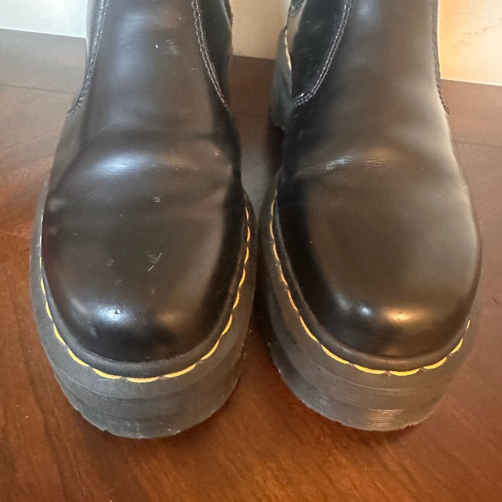 Dr. Martens Black Leather Platform Chelsea Boots with Yellow Stitching - Picture 10 of 10